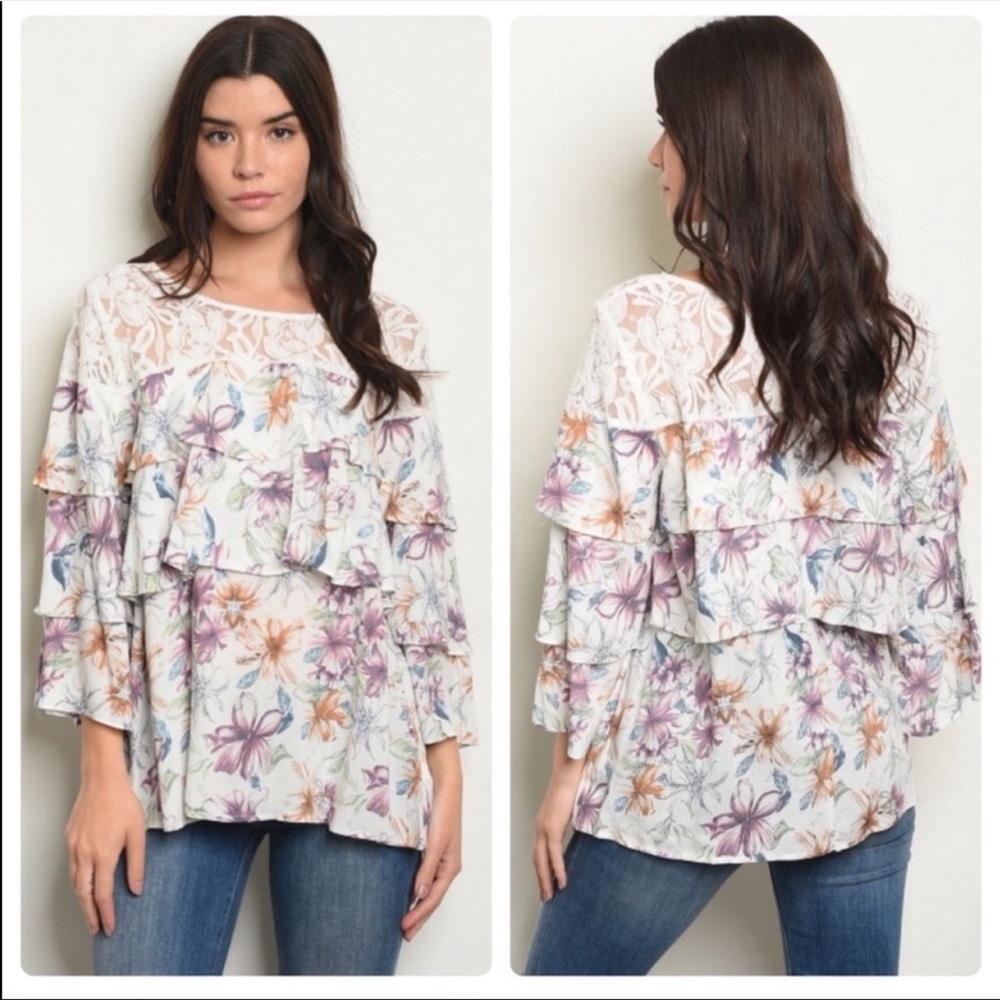 NWT Floral and Lace Top